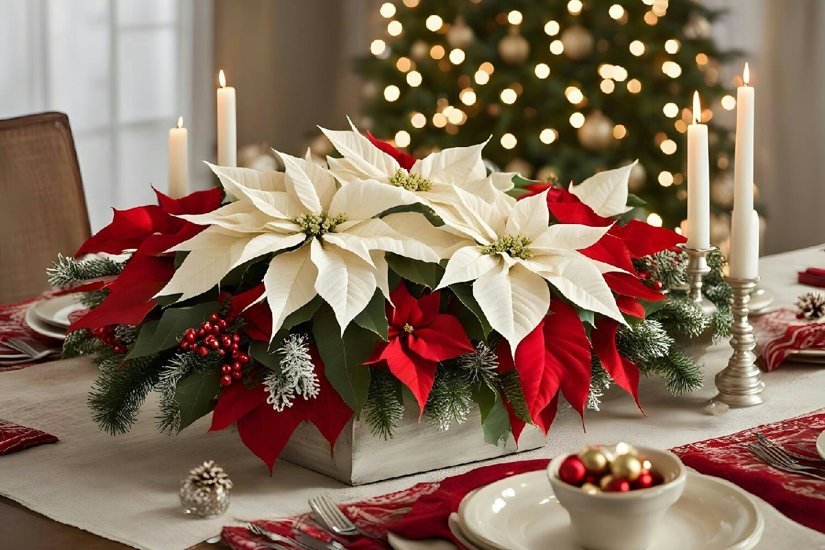 L’effetto sorprendente della stella di Natale in un centrotavola fatto a mano per la casa festiva